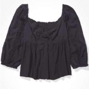 Black AE Lace Tie Front Babydoll Top Size XS Barely Worn